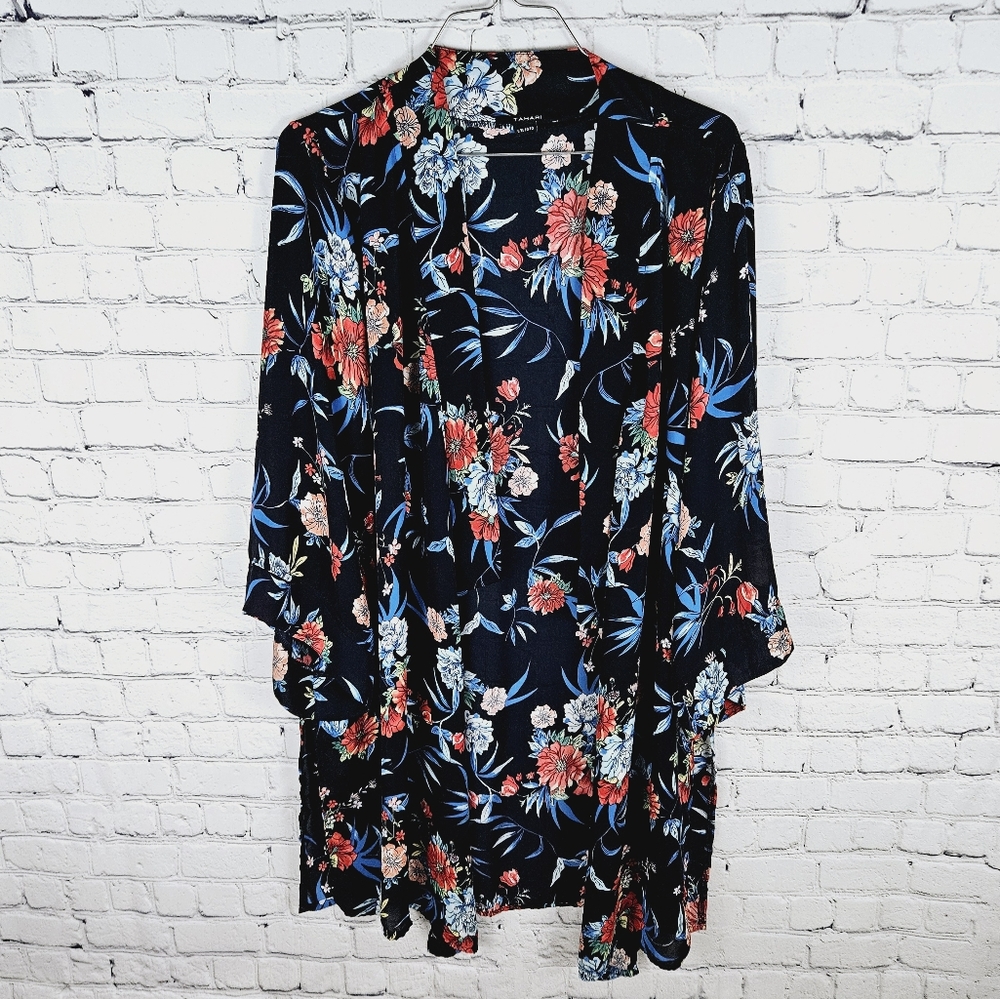 TAHARI | floral wide half sleeve lightweight flowy open kimono